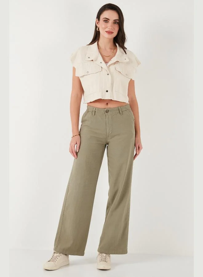 Lela Lela Cotton Standard Fit High Waist Wide Leg Pants Women's TROUSERS 668YP5193