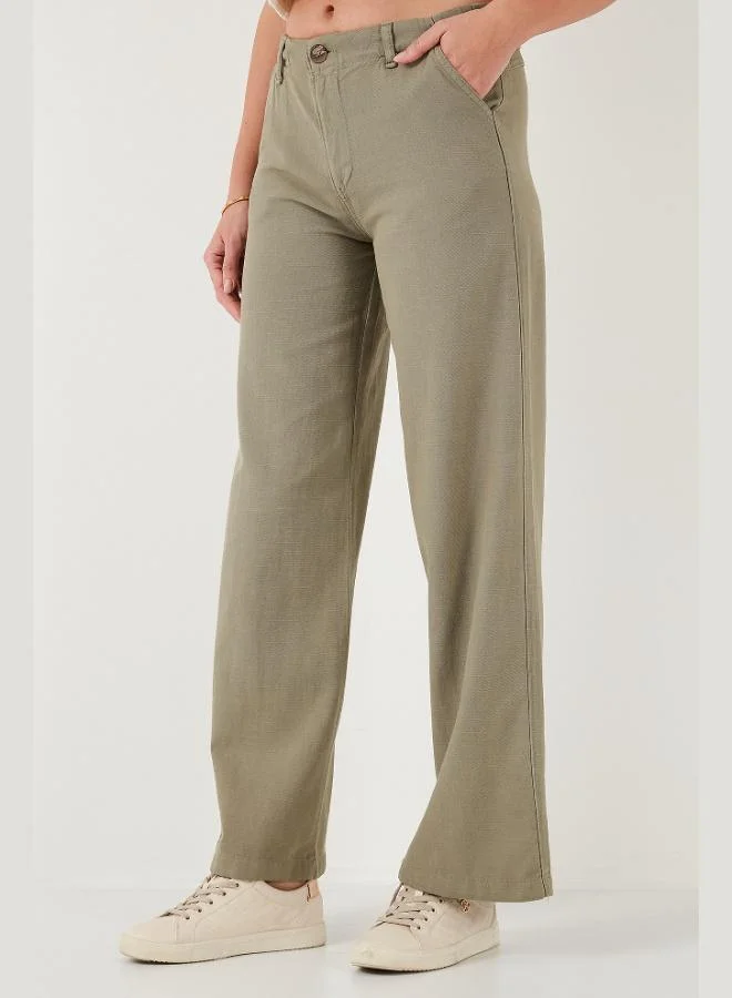 Lela  Lela Cotton Standard Fit High Waist Wide Leg Pants Women's TROUSERS 668YP5193 for Women | Best Price UAE