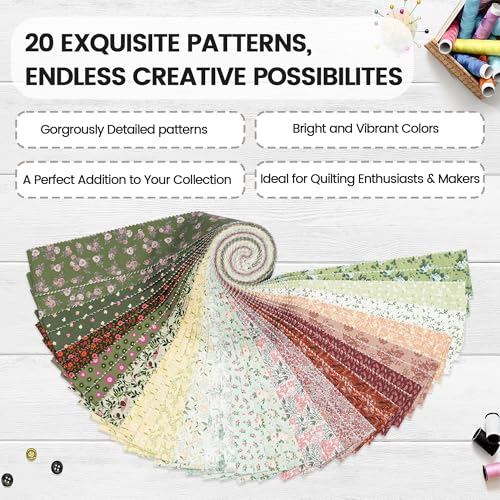 Craftido-18 Options-100% Cotton Jelly Roll Fabric Precut Strips for Quilting, Crafting, and Sewing, 40 Strips 2.5" x 44" Assorted Bundles for Rug, Quilt Project, DIY Craft and Home Decor-Cottage Bloom - Image 3