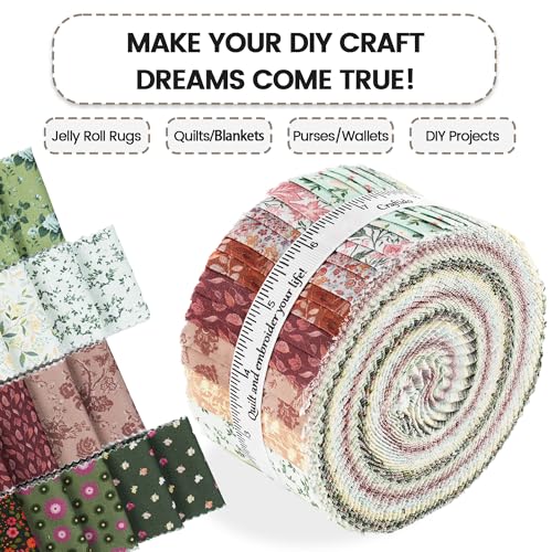 Craftido-18 Options-100% Cotton Jelly Roll Fabric Precut Strips for Quilting, Crafting, and Sewing, 40 Strips 2.5" x 44" Assorted Bundles for Rug, Quilt Project, DIY Craft and Home Decor-Cottage Bloom - Image 5