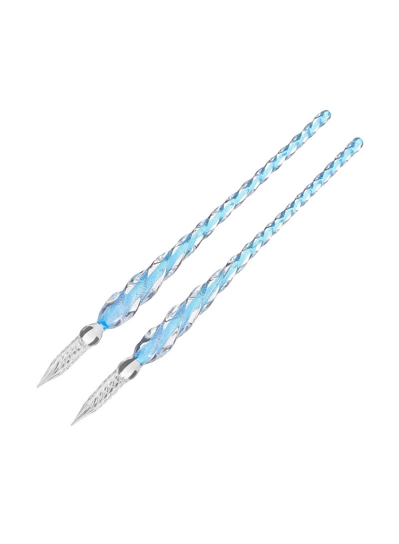 Generic 2Pcs Handmade Glass Dip Pen, Crystal Glass Calligraphy Pen, Ink Signature Pen, Art Drawing Pen for Writing Decoration Business Present, Sky Blue  - Image 1