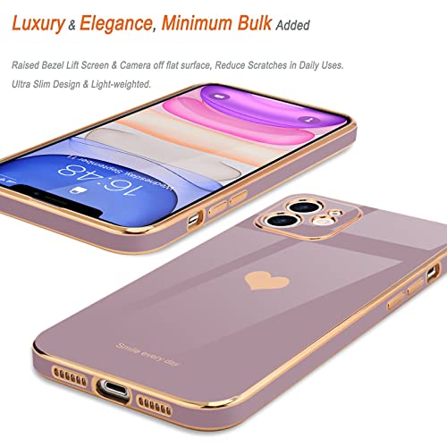 Teageo Compatible with iPhone 11 Case for Women Girl Cute Love Heart Luxury Bling Plating Soft Back Cover Full Camera Protection Bumper Silicone Shockproof Phone Case, Lavender - Image 4