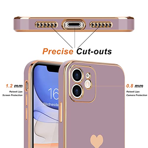 Teageo Compatible with iPhone 11 Case for Women Girl Cute Love Heart Luxury Bling Plating Soft Back Cover Full Camera Protection Bumper Silicone Shockproof Phone Case, Lavender - Image 3