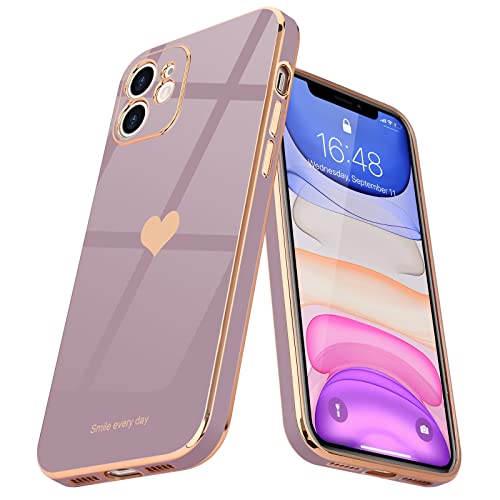 Teageo Compatible with iPhone 11 Case for Women Girl Cute Love Heart Luxury Bling Plating Soft Back Cover Full Camera Protection Bumper Silicone Shockproof Phone Case, Lavender - Image 1