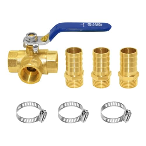 Joywayus Tport Ball Valve 12 G Thread 3 Way Shut Off Valve with 12 Hose Barb T Shaped Brass Fitting One Switch - Image 1