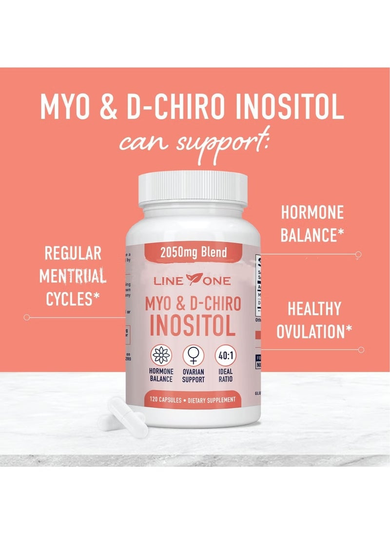 السطر الأول Myo & D-Chiro Inositol 2050 mg، دعم الخصوبة ومتلازمة تكيس المبايض، توازن الهرمونات، مكمل غذائي 120 كبسولة  - Image 5