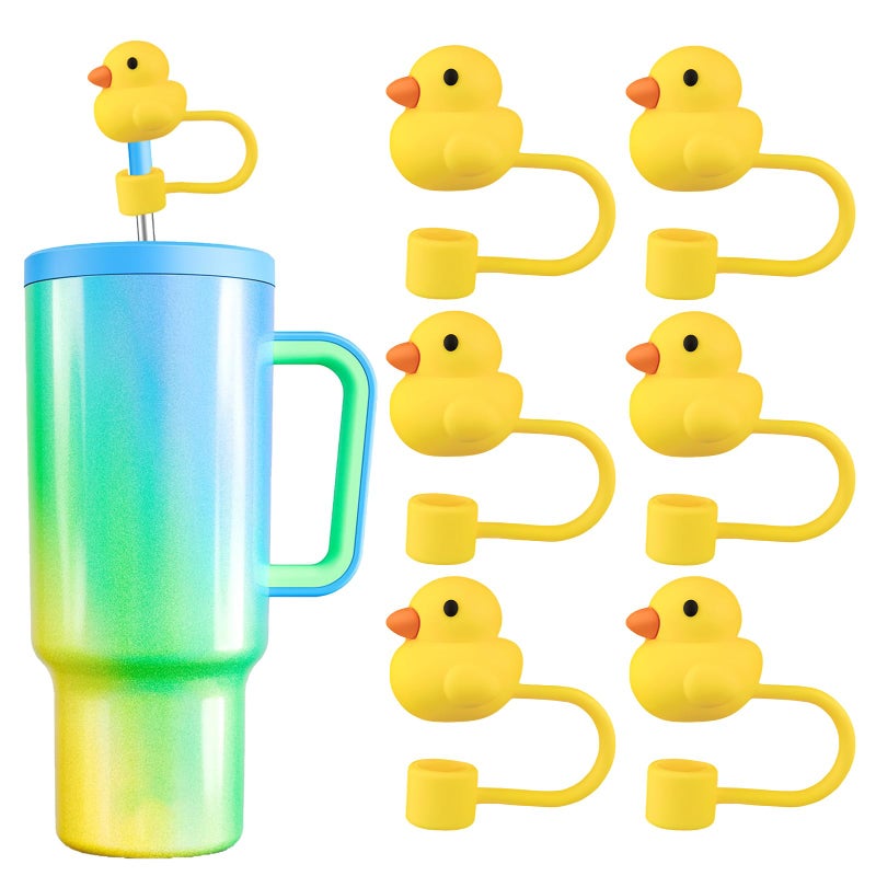 Yaveron 6Pcs Duck Straw Toppers Cover for Stanley Cup 40oz Tumbler Silicone Straw Covers Cap Reusable Straw Tips for 04inch Straws Stanley Cup Accessories Yellow