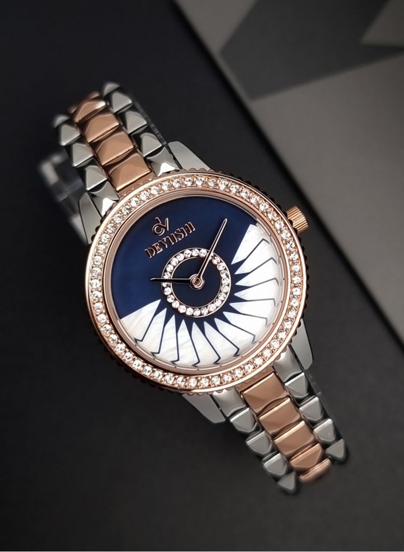 ديفوشي ساعه نسائيه استيل بفصوص زركون وحزام بتصميم مميز ضد الماء ماركة ديفوشي - Image 1