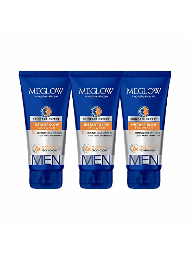MEGLOW Men Instant Glow Face Wash with SPF15 Combo Pack of 3 (70g) with Brightening Essence Technology |Removes Dead Skin Cells and Make Skin Brighter |Paraben Free |Remove Excess Oil and Makes Skin Smooth - Image 1