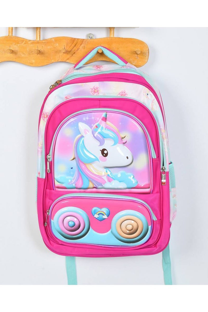 Girls' 3D Unicorn School Bag - Multi-Pocket, Large Capacity - Attractive Pink - Image 1