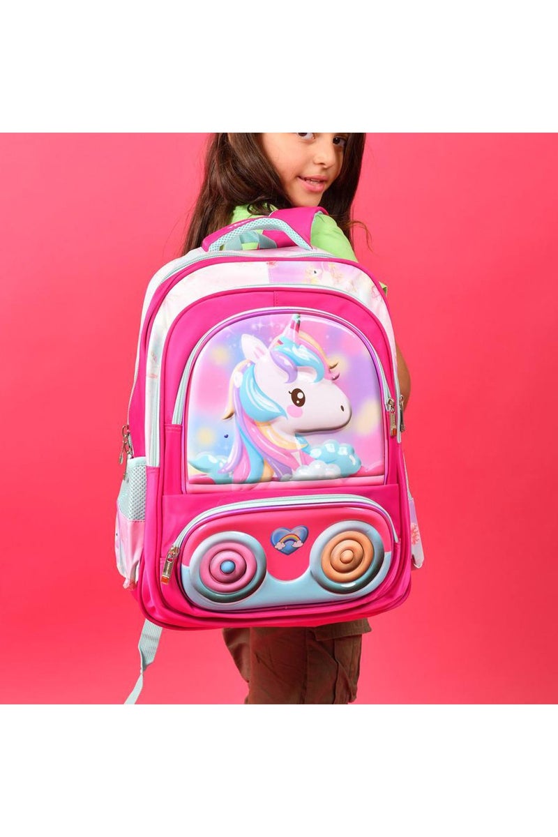 Girls' 3D Unicorn School Bag - Multi-Pocket, Large Capacity - Attractive Pink - Image 2