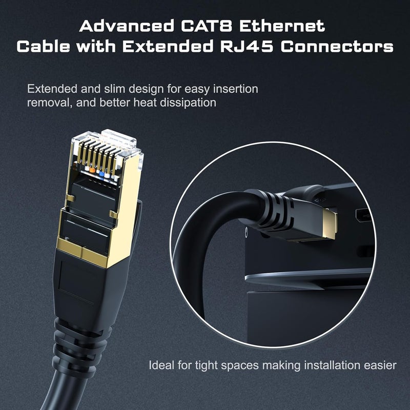 DbillionDa Cat8 Ethernet Cable, Outdoor&Indoor, 30FT Heavy Duty High Speed 26AWG Cat8 LAN Cable, Weatherproof, UV Resistant with Gold Plated RJ45 Connector, 40Gbps for Router/Gaming - Image 4