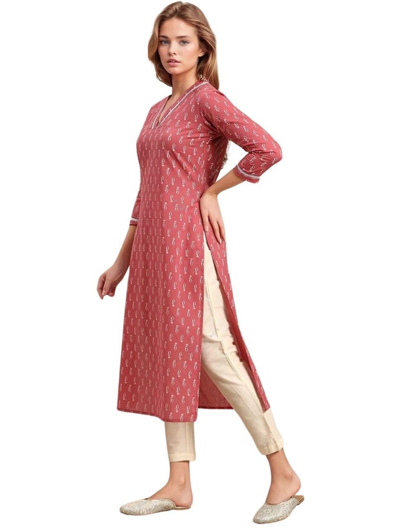 rytras Women's Rayon Floral Printed Straight Kurta(Peach,M) - Image 4