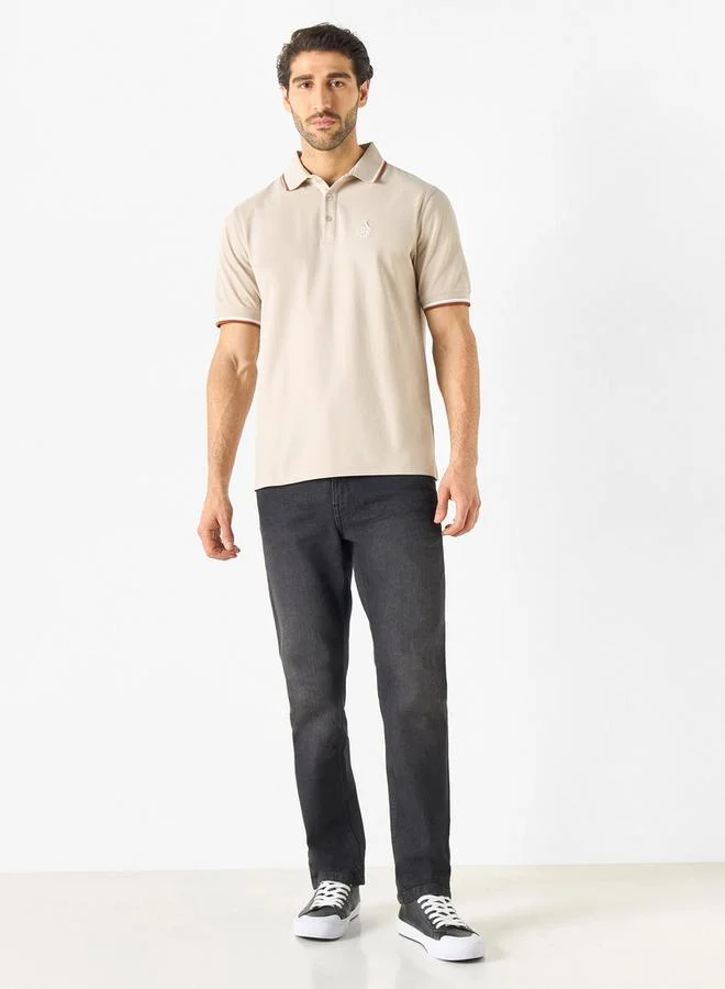 Emperor  Emperor Jeans Logo Embroidered Polo T-shirt with Tipping Detail for Men | Best Price UAE