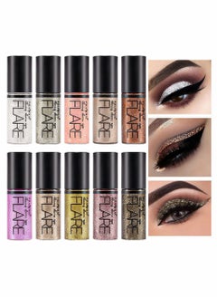 Excefore Waterproof Colorful Liquid Glitter Eyeshadow Kit, 10Pcs Longwearing Gold Liquid Glitter Eyeliner Set, Liquid Eye Glitter Sparkle Eye shadow Glitter sombra de para ojos Makeup Glitter for Eyes  - Image 1