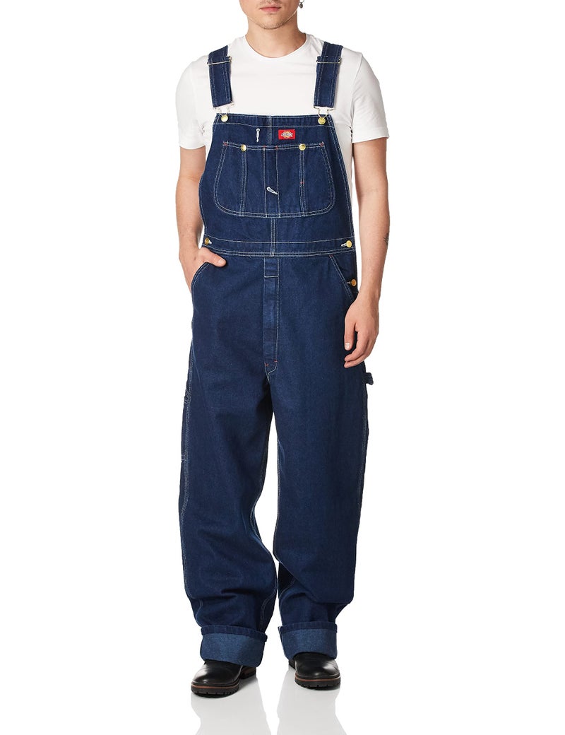 Dickies Mens Bib Overalls and Coveralls Workwear Apparel Washed Indigo Blue 44W x 30L US