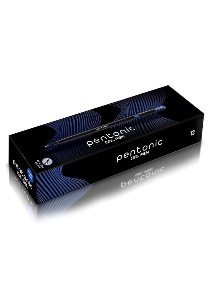 Pentonic Gel Pen Box Pack | Tip Size 0.6 mm | Click Off Mechanism With Black Matte Finish Body | Quick Dry, Waterproof Ink For Smooth Writing Experience | Blue Ink, Pack Of 12  - Image 1