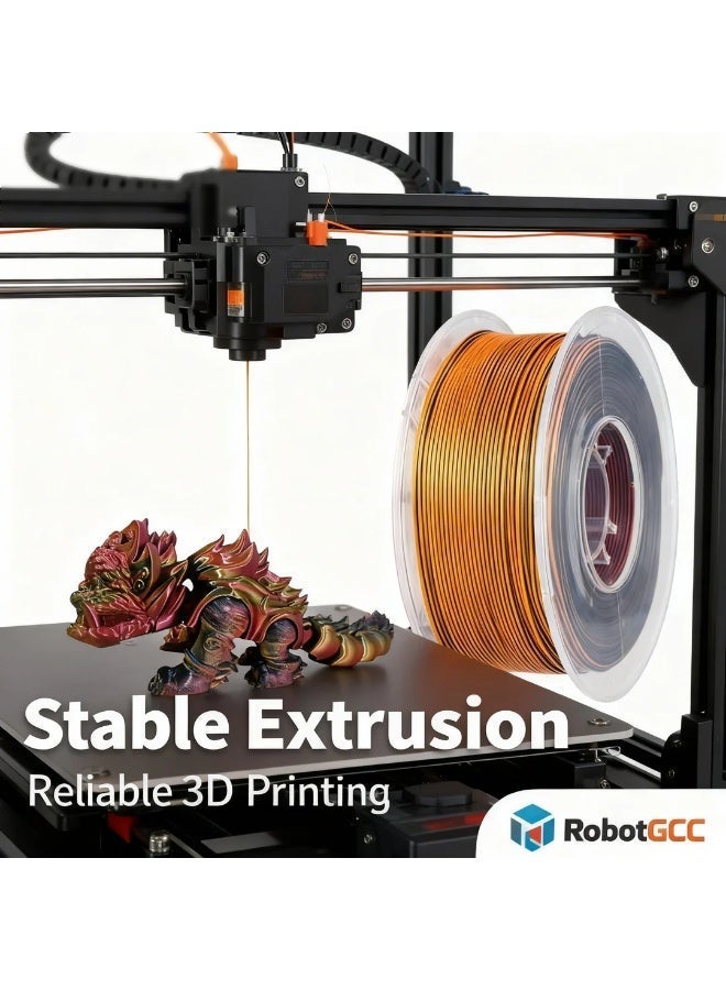 robotgcc PLA Silk Tri Color 1.75mm 3D Printing Material 1KG Spool for FDM 3D Printing, Black Red Gold Gradient Color Changing 3D Printing Material with Metallic Silk Gloss Finish, Smooth Extrusion Performance, Stable Feeding, Consistent Diameter ±0.02mm, Low Warping Behavior, Strong Layer Adhesion, High Precision 3D Printing Material for Models, Sculptures, Cosplay Design, Decorative Art Projects, Display Prototypes, Creative Printing Compatible with Most 3D Printers - Image 3