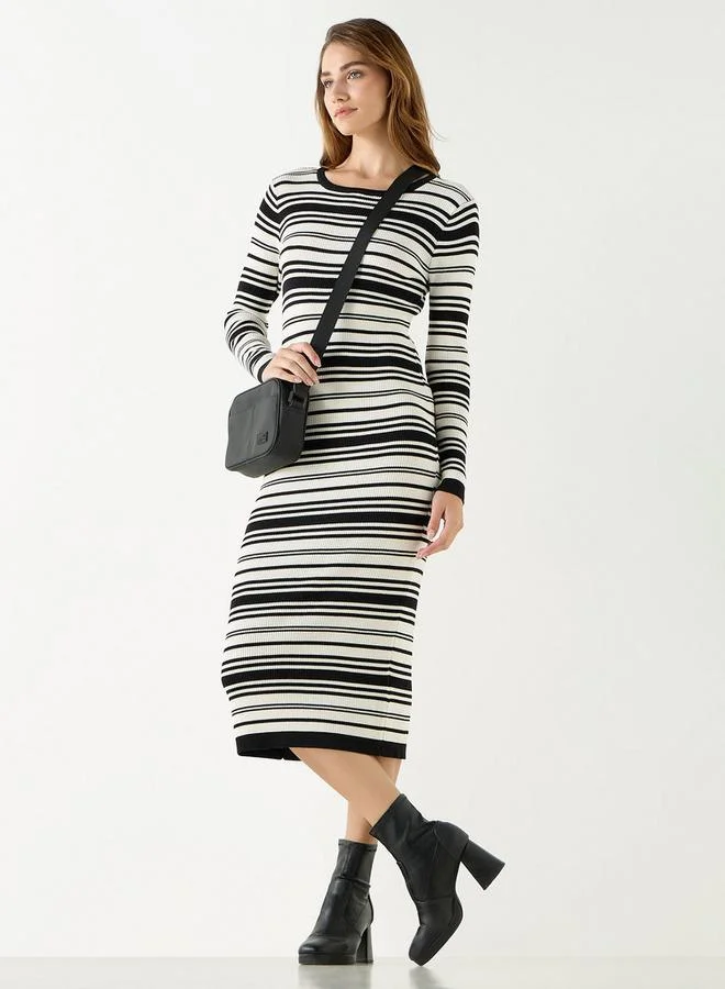 2Xtremz 2Xtremz Striped Bodycon Dress with Long Sleeves