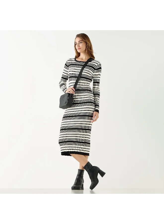 2Xtremz 2Xtremz Striped Bodycon Dress with Long Sleeves