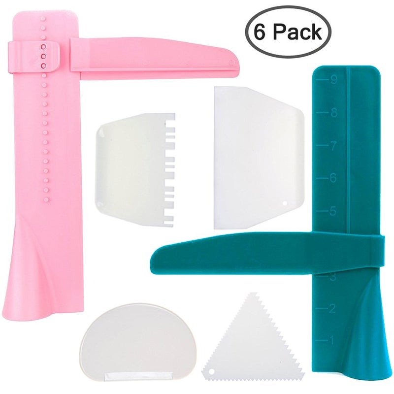 FineGood 2pcs Adjustable Cake Smoother Polisher with 4pcs Different Scrapers, FineGood Fondant Cream Edge Smoothing Decorating Tools - Green, Pink - Image 2