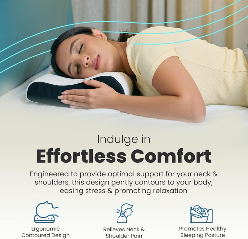 CareFoam وسادة عنق من نوع مصنوعة من إسفنج جيلي، ضمان لمدة سنتين، تخفيف الألم أثناء النوم، تحسّن وضعية الجسم وتنظيم العمود الفقري، مزودة بإسفنج ذكي قابل للغسيل وغطاء قابل للتنفس، اللون أبيض، عبوة واحدة. - Image 4