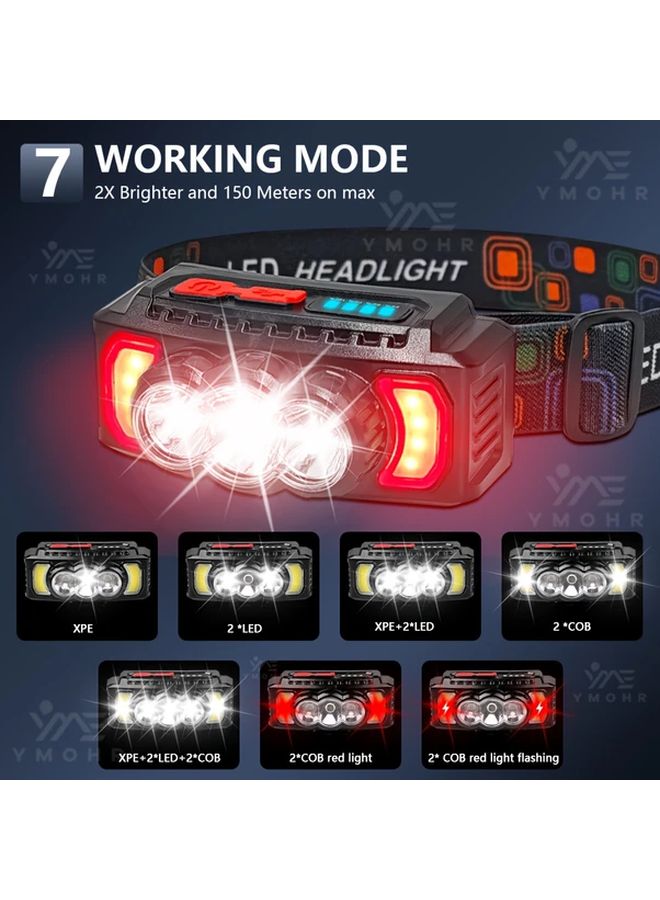 Black LED Headlamp USB Rechargeable 7 Modes 180 Adjustable Head Torch for Outdoor - Image 3