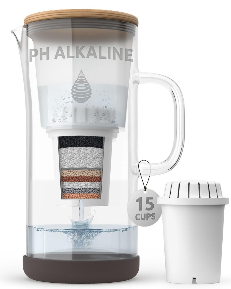 Invigorated Water pH Restore Glass Alkaline Water Pitcher - Long Lasting Water Filter Pitcher with Multi-Stage Filtration System - Glass Water Jug for High pH, Pure Drinking Water - 3.5 L / 118 Oz - Image 1