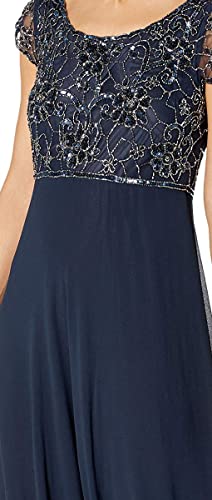 J Kara Women's Petite Long Dress with Flutter Sleeve, Navy/Multi, 16P - Image 4