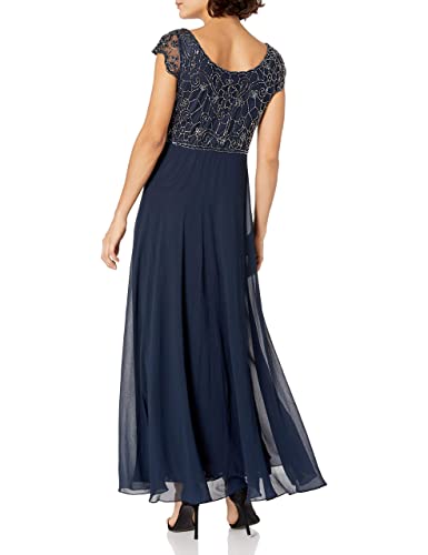 J Kara Women's Petite Long Dress with Flutter Sleeve, Navy/Multi, 16P - Image 3