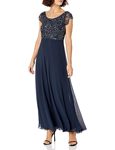 J Kara Women's Petite Long Dress with Flutter Sleeve, Navy/Multi, 16P - Image 5