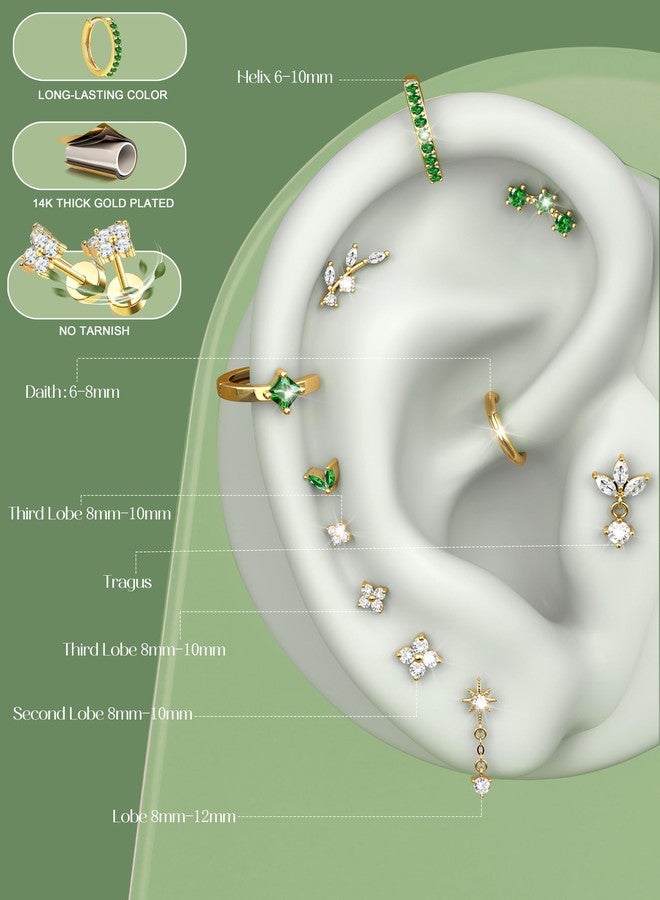 ORAZIO 16G Helix Piercing Jewelry Flat Back Cartilage Earrings for Women Hypoallergenic Surgical Steel Gold Stud Hoop Cartilage Earring Set Daith Conch Tragus Piercing Jewelry Flatback Single Pc I - Image 3