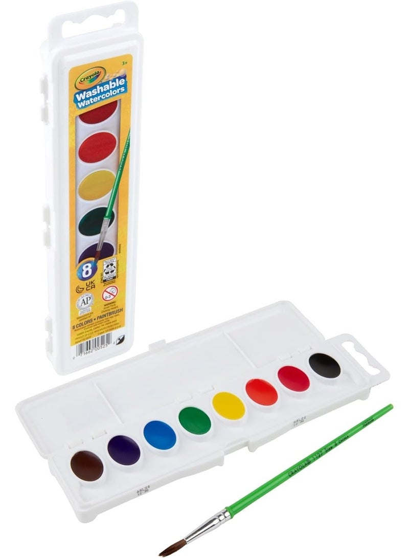 Crayola 8 Count Washable Watercolor Pans with Plastic Handled Brush - Image 1