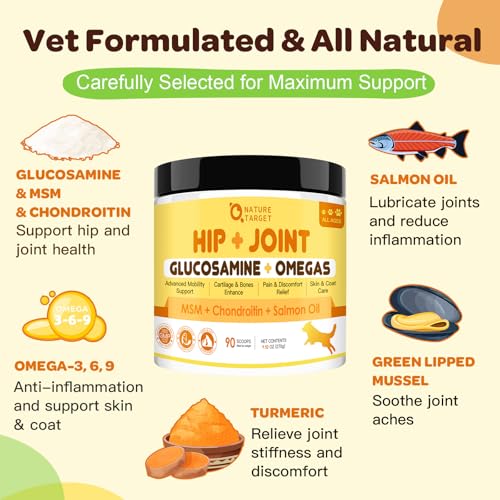 NATURE TARGET Glucosamine for Dogs, Joint Supplement for Dogs, Chondroitin, MSM, Turmeric, Omega 3, Support Hip & Joint Mobility - Dog Joint Pain Relief for Small & Large Breed, 9.52 Oz - Image 2
