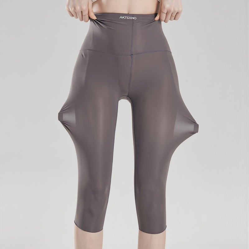Anti Run No Rolling Down Leggings Non See Through Breathable Summer Beige M - Image 2