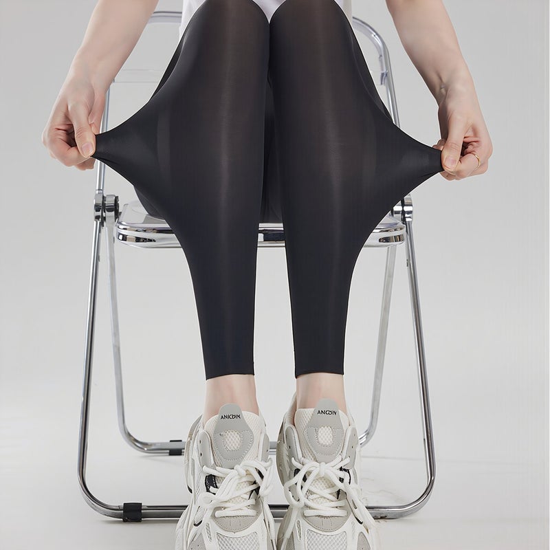 Anti Run No Rolling Down Leggings Non See Through Breathable Summer Beige M - Image 4