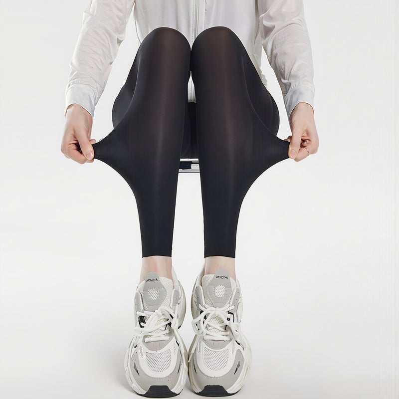 Anti Run No Rolling Down Leggings Non See Through Breathable Summer Beige M - Image 1