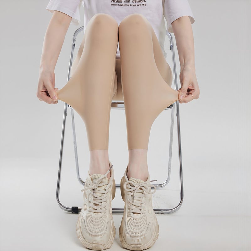 Anti Run No Rolling Down Leggings Non See Through Breathable Summer Beige M - Image 3