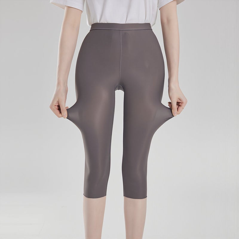 Anti Run No Rolling Down Leggings Non See Through Breathable Summer Beige M - Image 5