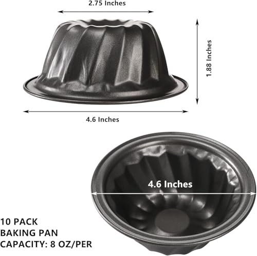 Frcctre Set of 10 Mini Fluted Cake Pan, 4 Inch Carbon Steel Nonstick Fluted Tube Pan Cake Mold Baking Mold for Bavarois, Brownie, Cupcake, Pudding, Dark Gray - Image 3