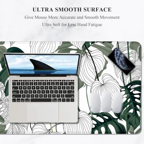 Auhoahsil Desk Mouse Pad, Large Gaming Mousepad, XXL Desk Pad, Extended Long Superior Micro-Weave Cloth Non-Slip Rubber Big Computer Mouse Mat for Gamer, Office & Home, 35" x 15", Abstract Monstera - Image 3