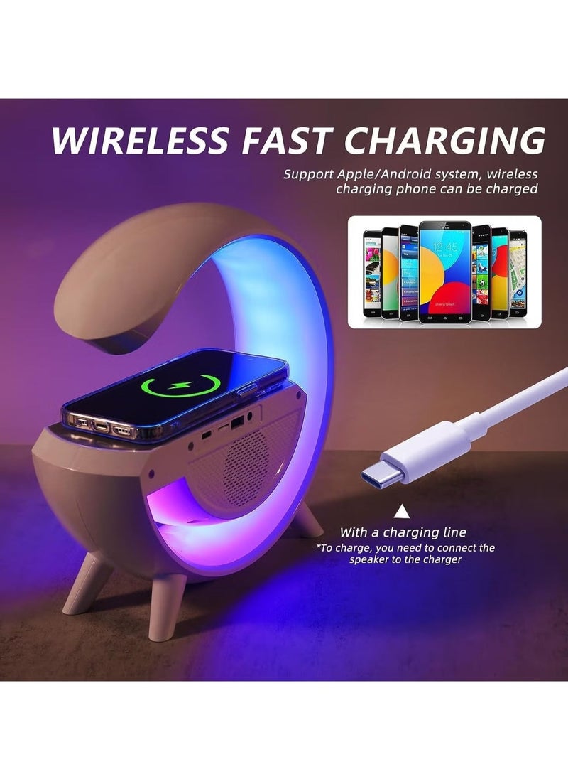 TIGER - Atmosphere Lamp with 15W Wireless Charger, LED Alarm Clock, Dimmable Ambient Light, Smart Table Lamp with Bluetooth Speaker, Dazzling Running Lights, Multiple Modes for Office, Bedroom, Adults & Kids (White) - Image 1