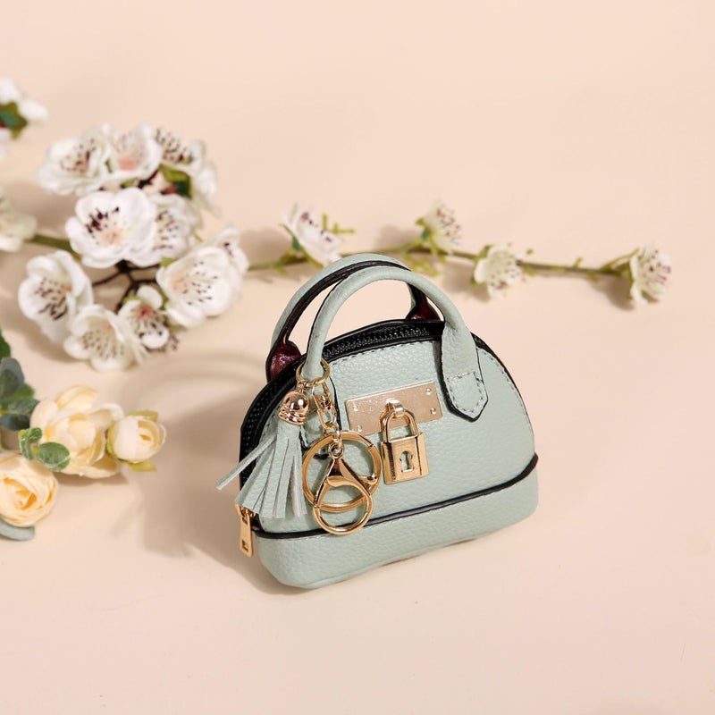 Zitokin Mini Tote Purse Keychain, Cute Tote Bag Coin Purse Keychain, Mini Backpack Keychain Wallet PU Leather (Green) - Image 2