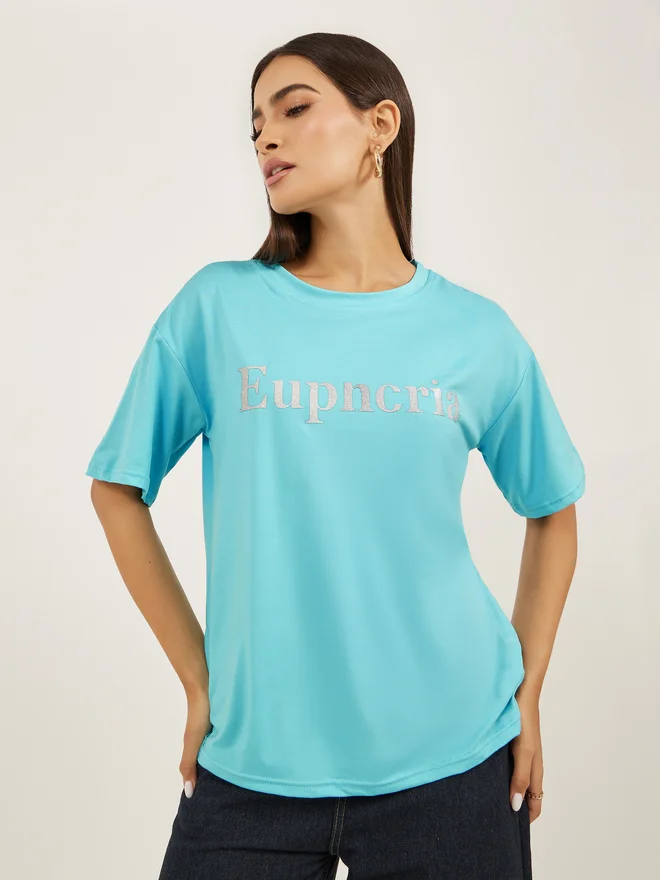Styli Styli Slogan Print Short Sleeve Oversized T-Shirt