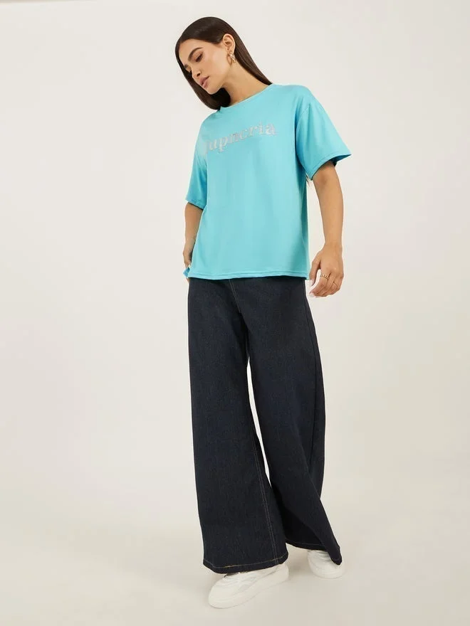 Styli Slogan Print Short Sleeve Oversized T-Shirt