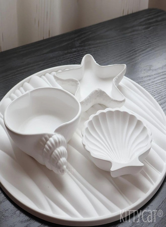 Kitty Cat® Aesthetic Concrete Trinket Tray Set of 3 – Starfish, Conch & Shell | Handmade Off-White Jewelry Dish, Vanity Tray, Makeup Organizer, Candle Holder, Key Bowl & Home Décor Accent - Image 2