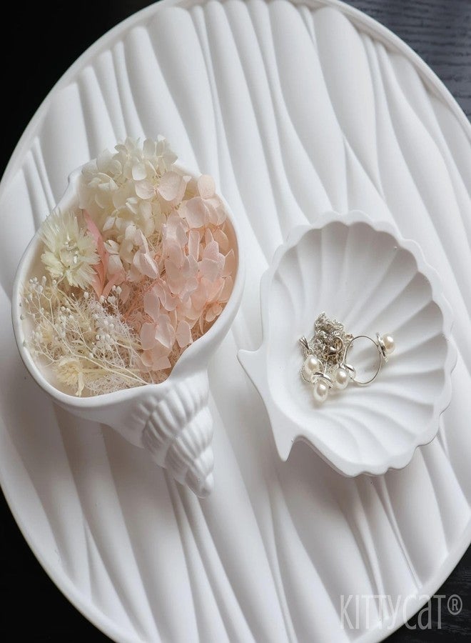Kitty Cat® Aesthetic Concrete Trinket Tray Set of 3 – Starfish, Conch & Shell | Handmade Off-White Jewelry Dish, Vanity Tray, Makeup Organizer, Candle Holder, Key Bowl & Home Décor Accent - Image 3