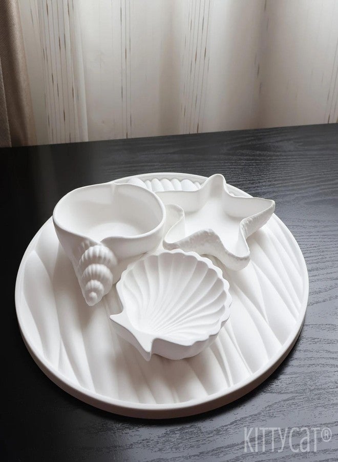 Kitty Cat® Aesthetic Concrete Trinket Tray Set of 3 – Starfish, Conch & Shell | Handmade Off-White Jewelry Dish, Vanity Tray, Makeup Organizer, Candle Holder, Key Bowl & Home Décor Accent - Image 4