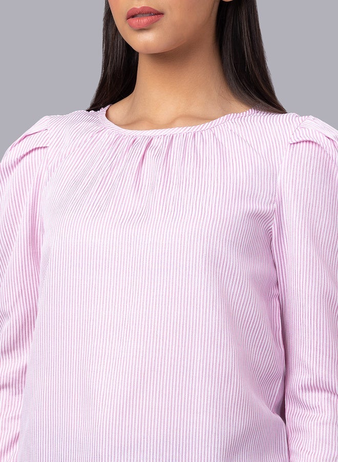 Globus Pink Striped Puff Sleeves Top - Image 5