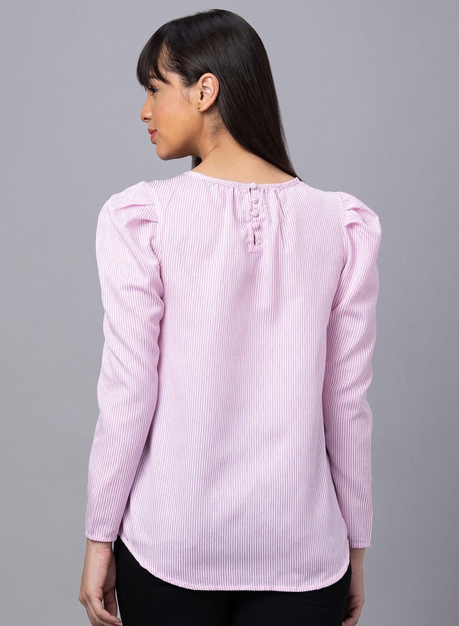 Globus Pink Striped Puff Sleeves Top - Image 3